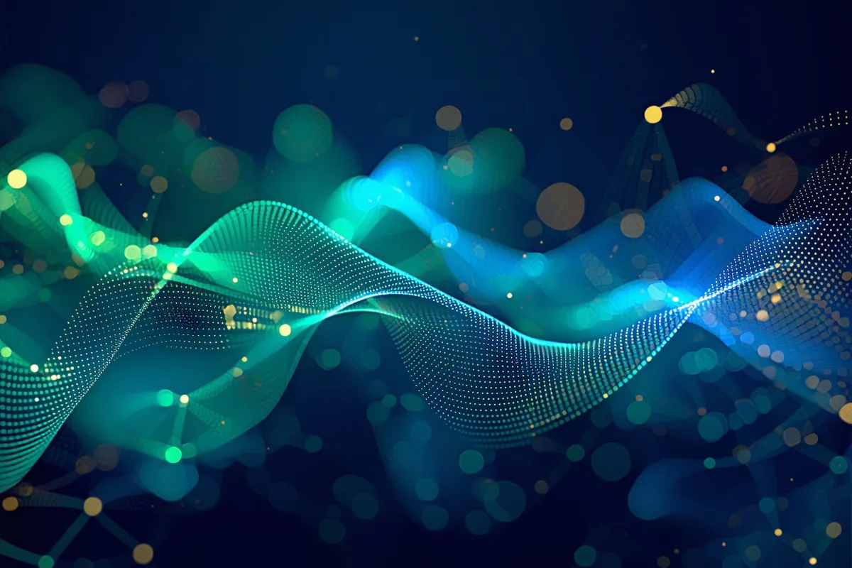 Abstract glowing skill-graph network with teal nodes and pathways against deep navy background, representing personalized learning paths