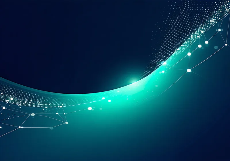 Abstract visualization of an auto-generated learning path showing connected module sequence flowing toward a goal point